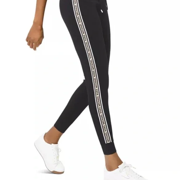 Michael Kors Black Track Pants with Logo Trim - Picture 1 of 4